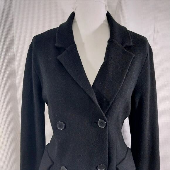 ANN TAYLOR! RICH BLACK DENSELY KNIT DOUBLE BREASTED SWEATER JACKET! SZ LT - Picture 3 of 9